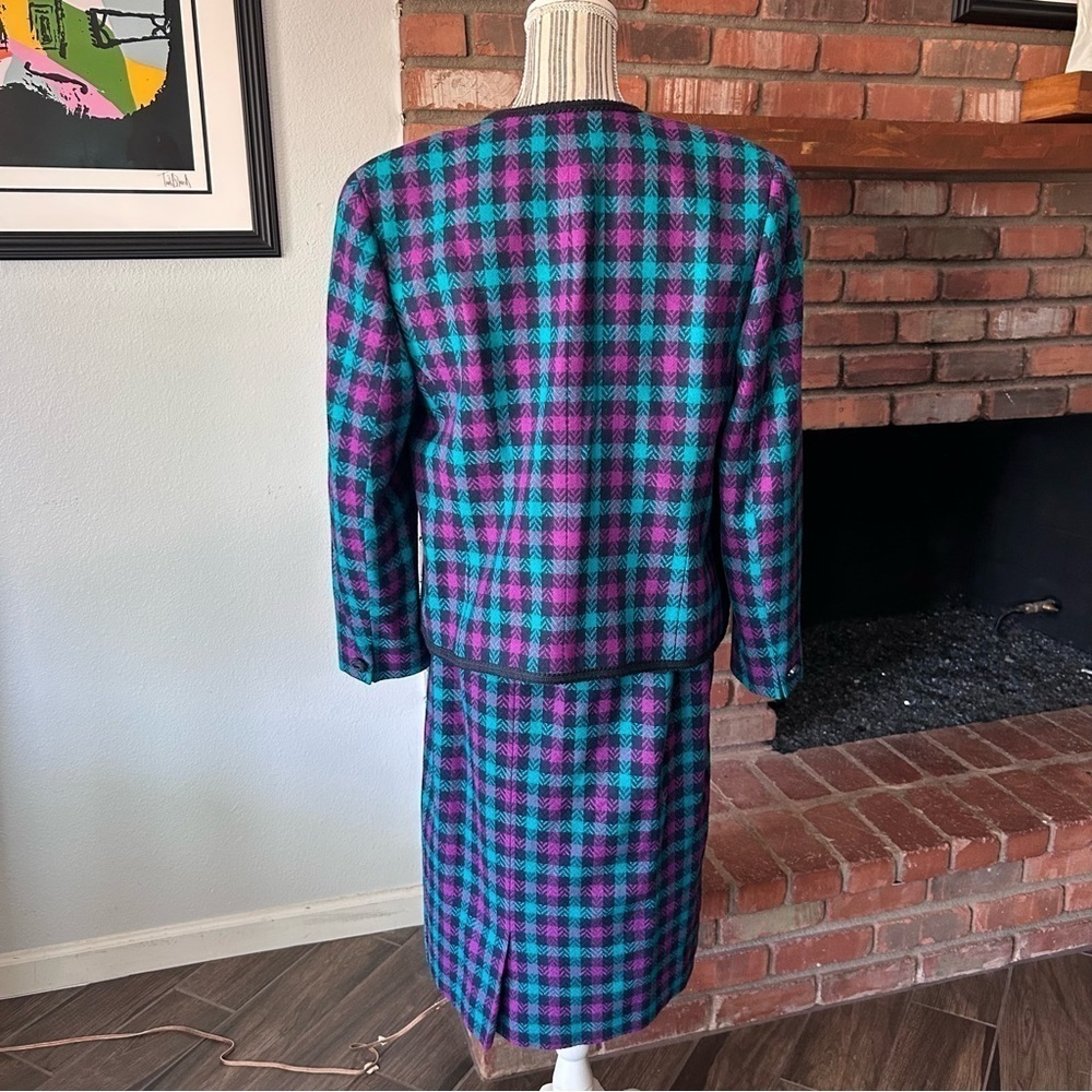VTG Pendleton 100% Wool Plaid Skirt & Jacket Set Purple & Turquoise Sz 14W/16 - Picture 6 of 13
